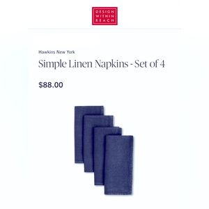 Hawkins New York for DWR: Linen Napkins, Set/4, Navy, Made in Portugal